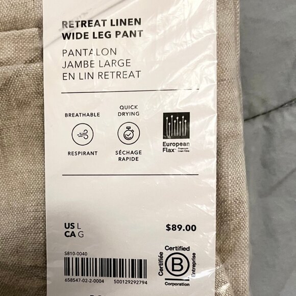 NWT Athleta Retreat Wide Leg Linen Pant Undyed Large - Picture 6 of 6